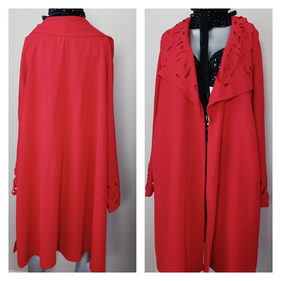 "RED HOT" Sophisticated Vintage Oversized Lag&Look Eyelet CutOut Open Kimono - Picture 12 of 12